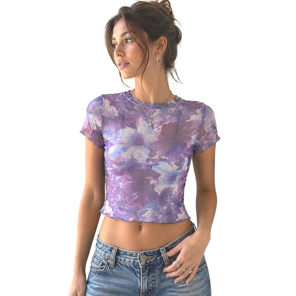 Reformation Sheer Mesh Y2K Baby Tee Crop Top XS Coquette Layering Indie Sleaze